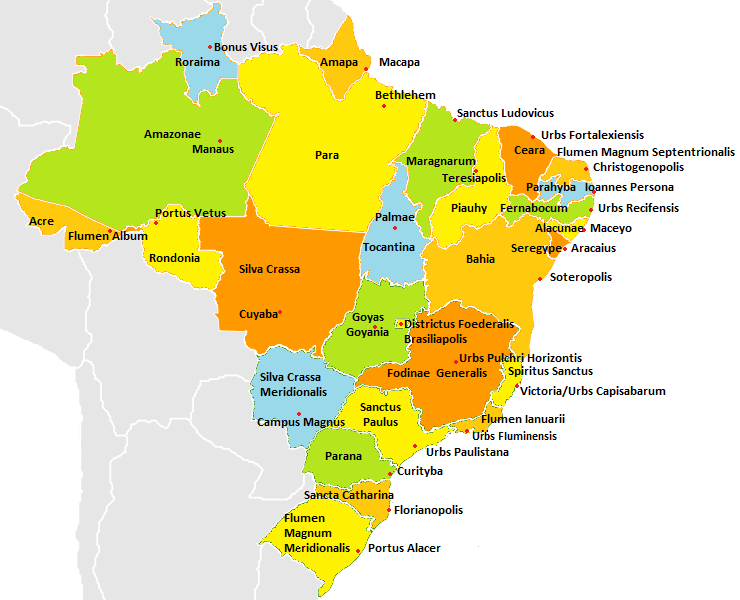 Mapa dos estados e capitais do Brasil em latim